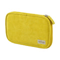 Closed mustard yellow ribbed corduroy Kokuyo Pancase with silver zipper and KOKUYO label