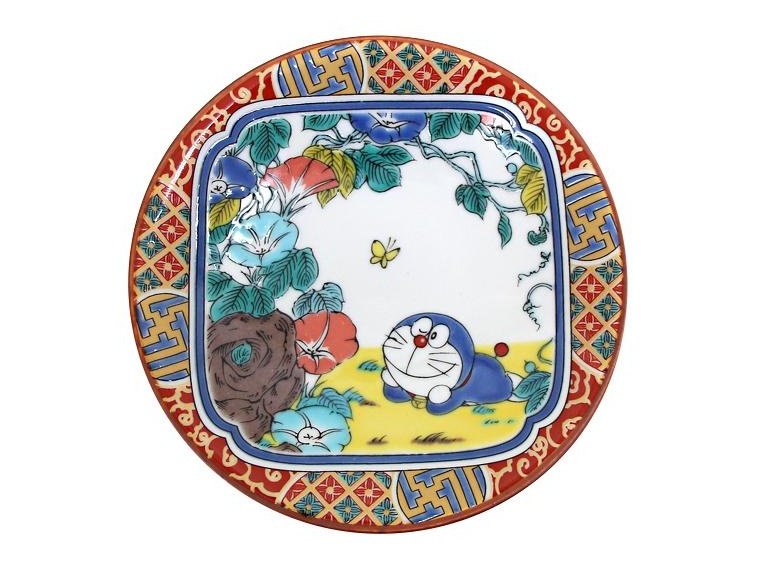 Kutani Doraemon in Garden Gold Brocade Small Plate 12D