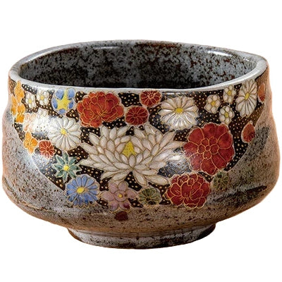 Kutaniyaki Floral Hana Tsume Matcha Bowl