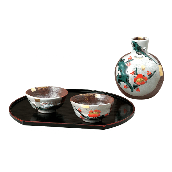 Kutaniyaki Red and White Plum Sake Set 3P