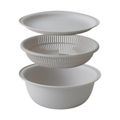 Light gray Marna colander bowl and tray set stacked vertically