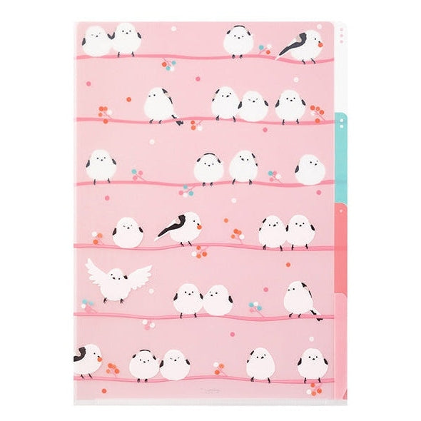 Midori 3-Pocket A4 File - Long-Tailed Tit Bird