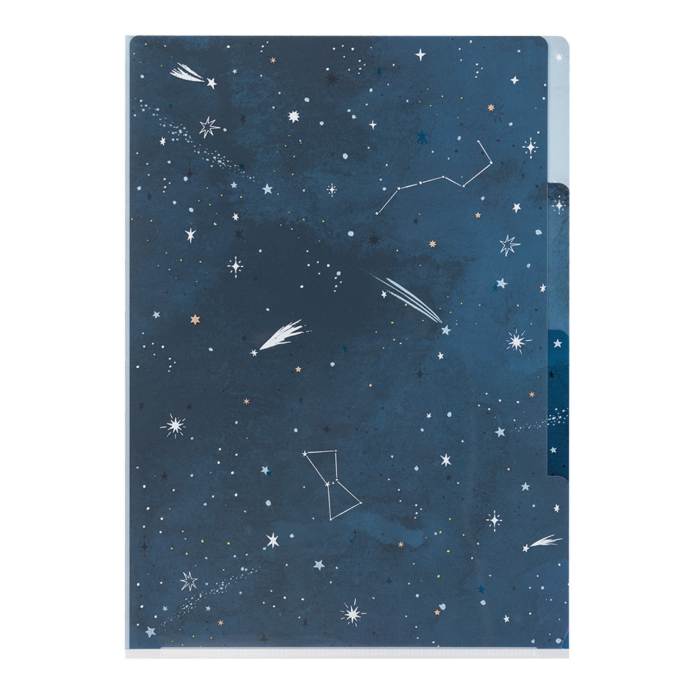 Midori Starry Sky A4 file folder with three pockets and constellation design