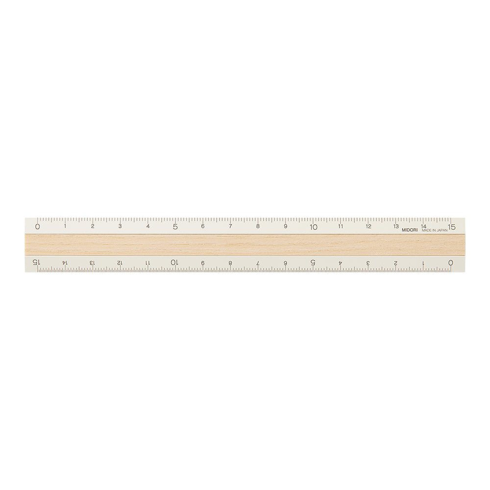 Midori Aluminium & Wood Ruler 15cm - Light Brown
