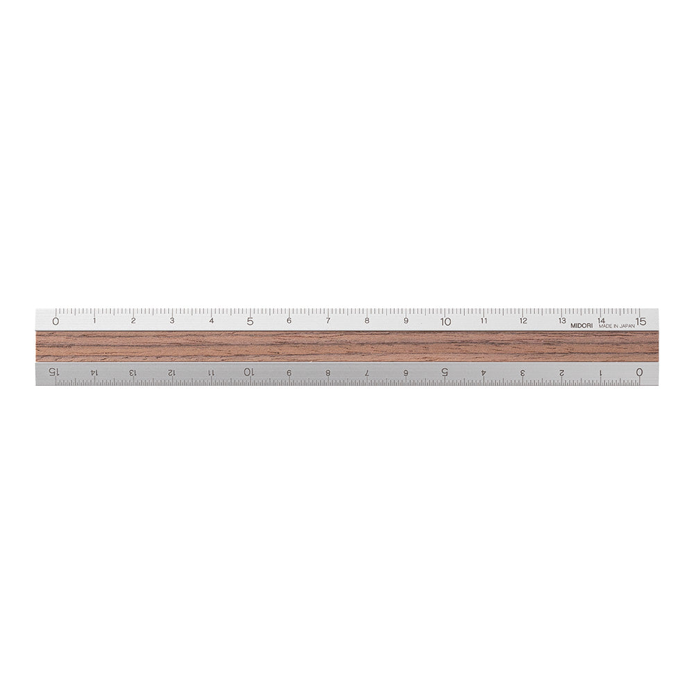 Midori Aluminium & Wood Ruler 15cm - Dark Brown
