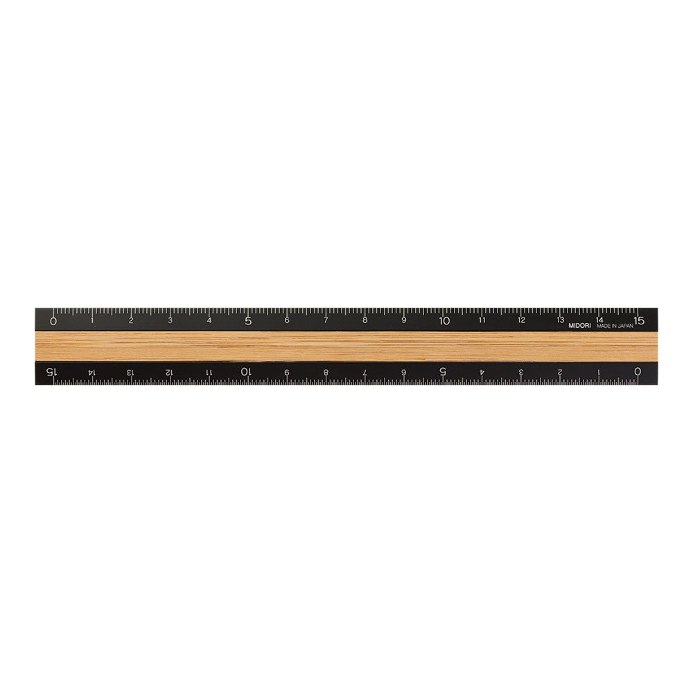 Midori Aluminium & Wood Ruler 15cm - Black