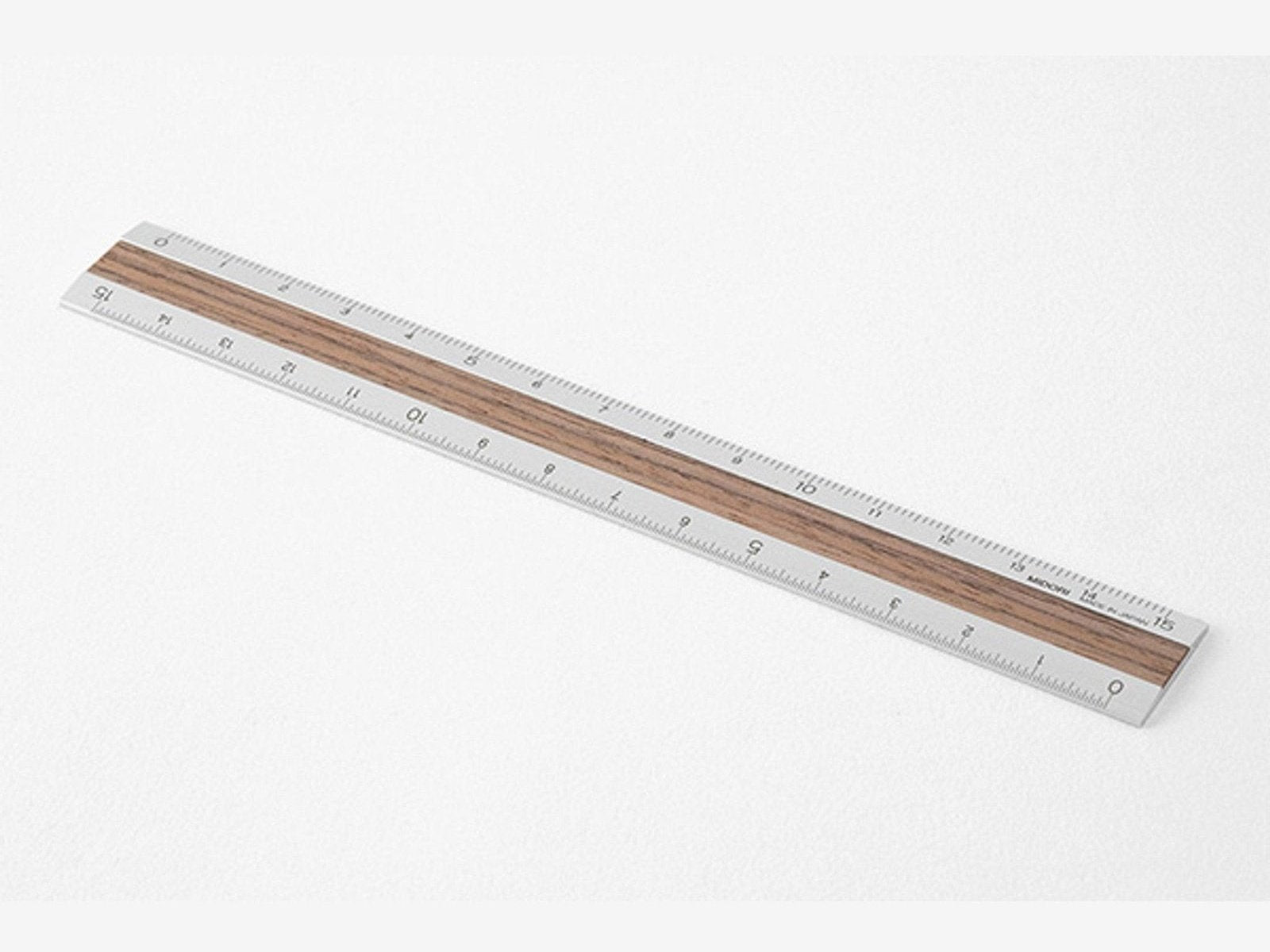 Aluminum & Wood Ruler 15cm Dark Brown A