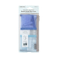 Packaged Midori blue and light beige mesh book band pen case with zipper closure