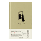 Midori Book Style Diary B6 beige cloth cover with black cat illustration and foil-stamped motif