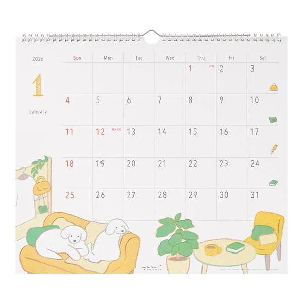 Midori Calendar Wall-Hanging <L> Dog 2026