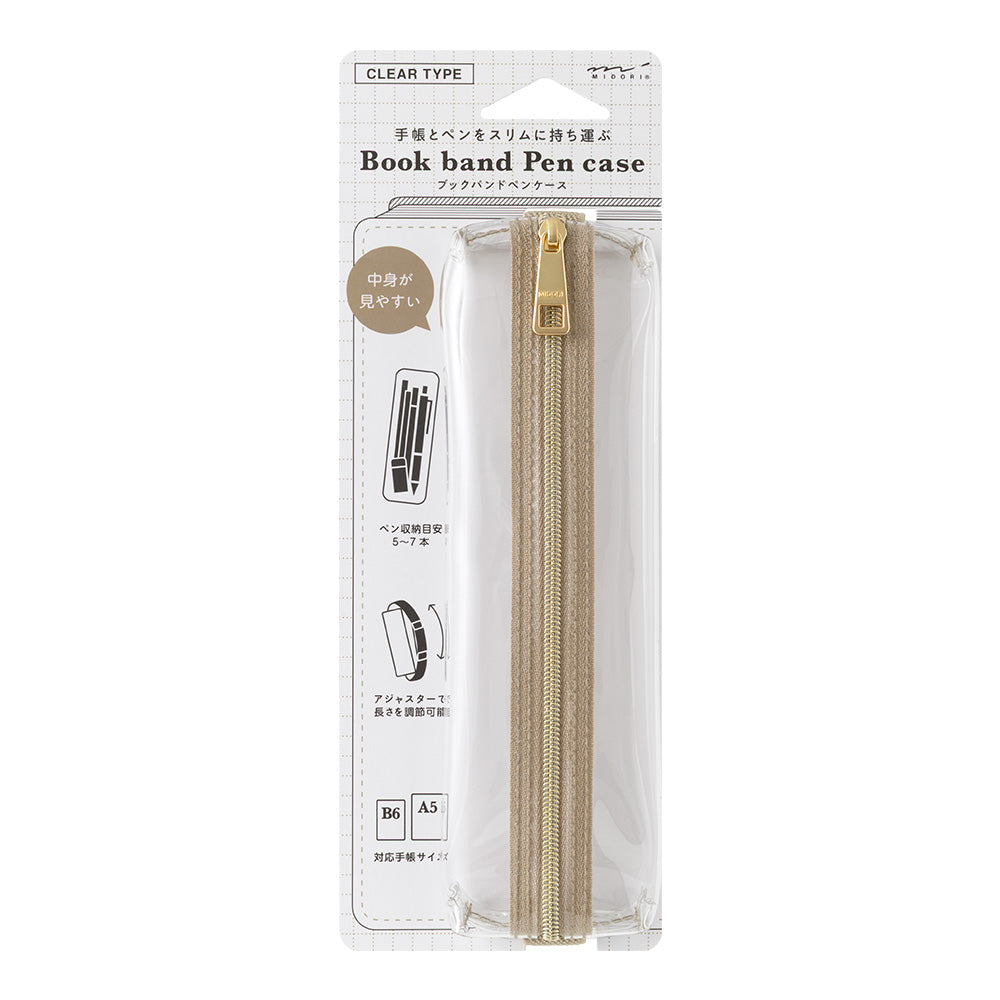 Midori Clear Book Band Pen Case - Beige