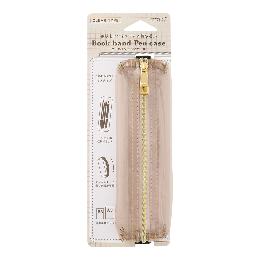 Midori Clear Book Band Pen Case - Sepia