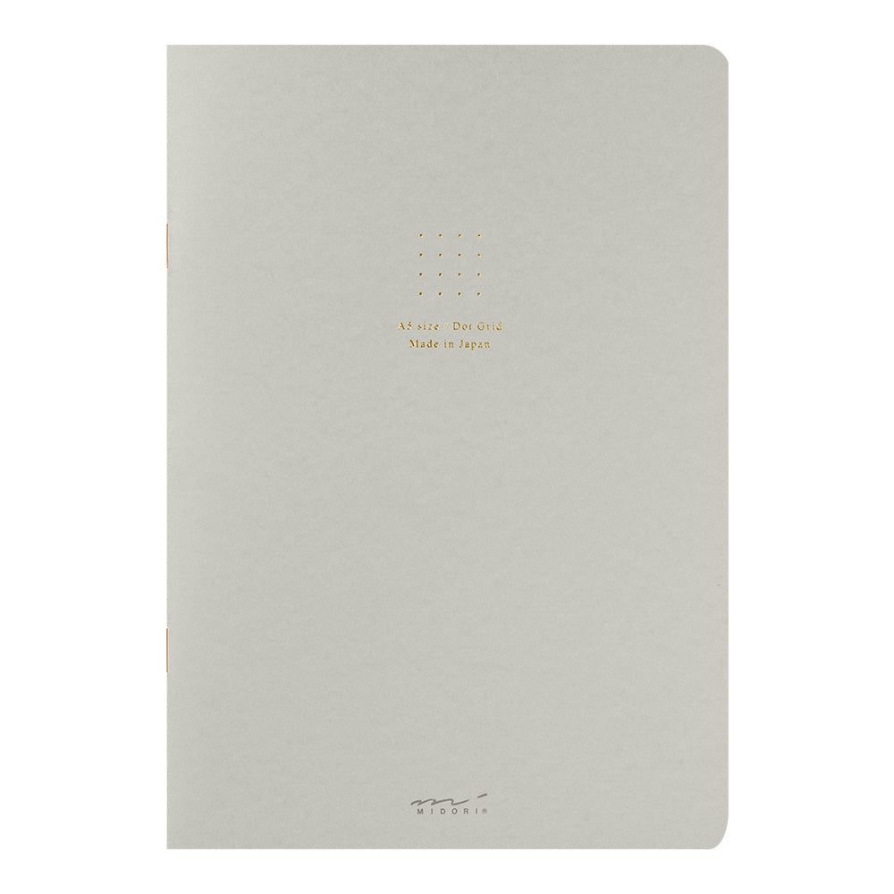Midori Colour A5 Dot Grid Notebook in light grey featuring gold stamped text