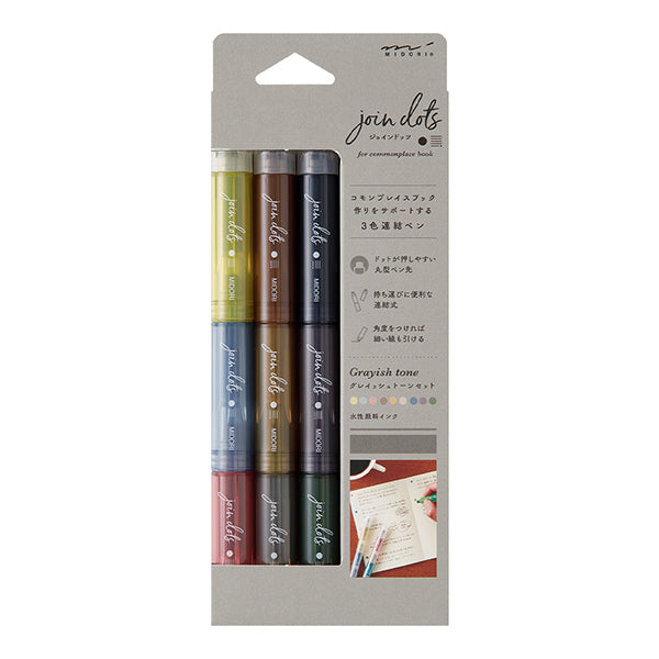 Midori Connecting Pen Join Dots 3pk Grey Tone