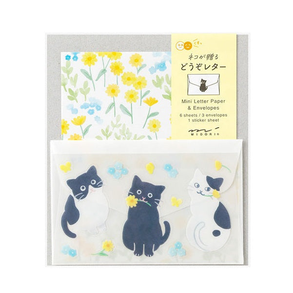 Midori Mini Letter Paper & Envelopes set in packaging with cat stickers