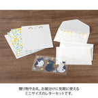 Midori Douzo Mini Letter Set contents on wood including cat stationery