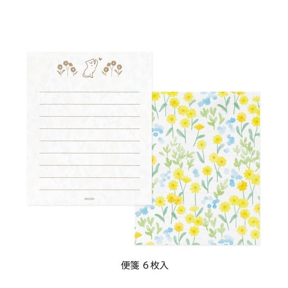 Midori Douzo Mini Letter Set with cat and floral stationery paper