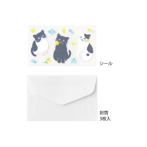 Cat sealing sticker sheet and envelopes for Midori mini letter set