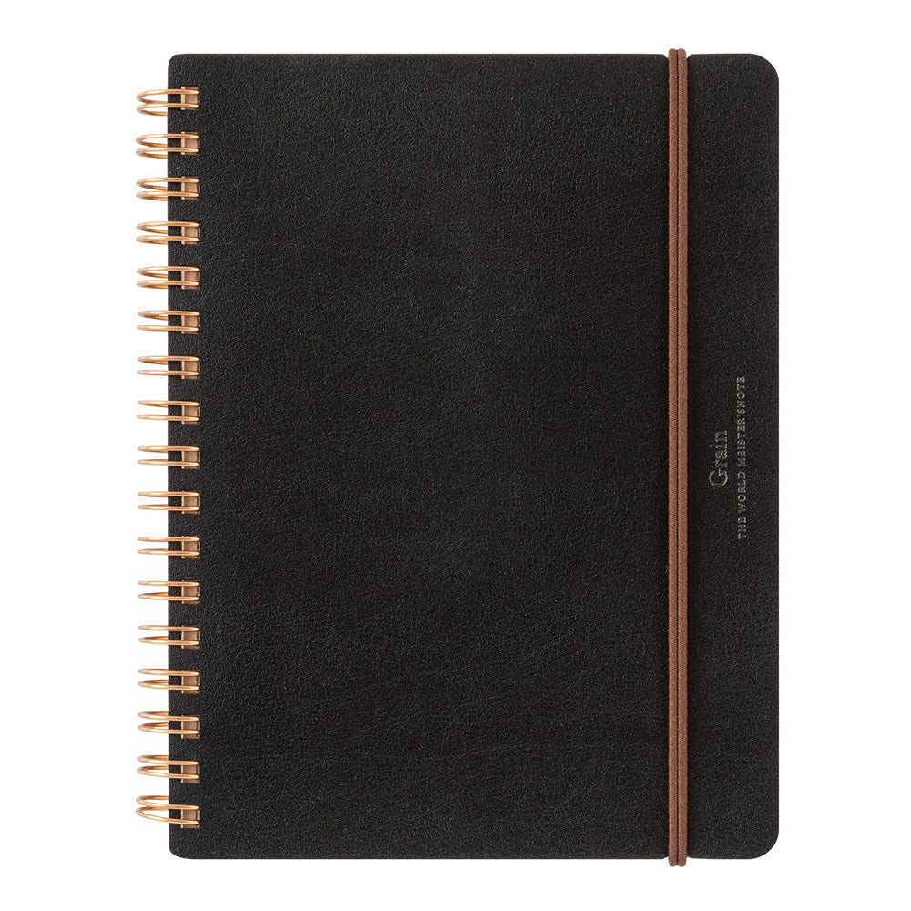 Midori Grain Leather Notebook B6 in black with rose gold binding