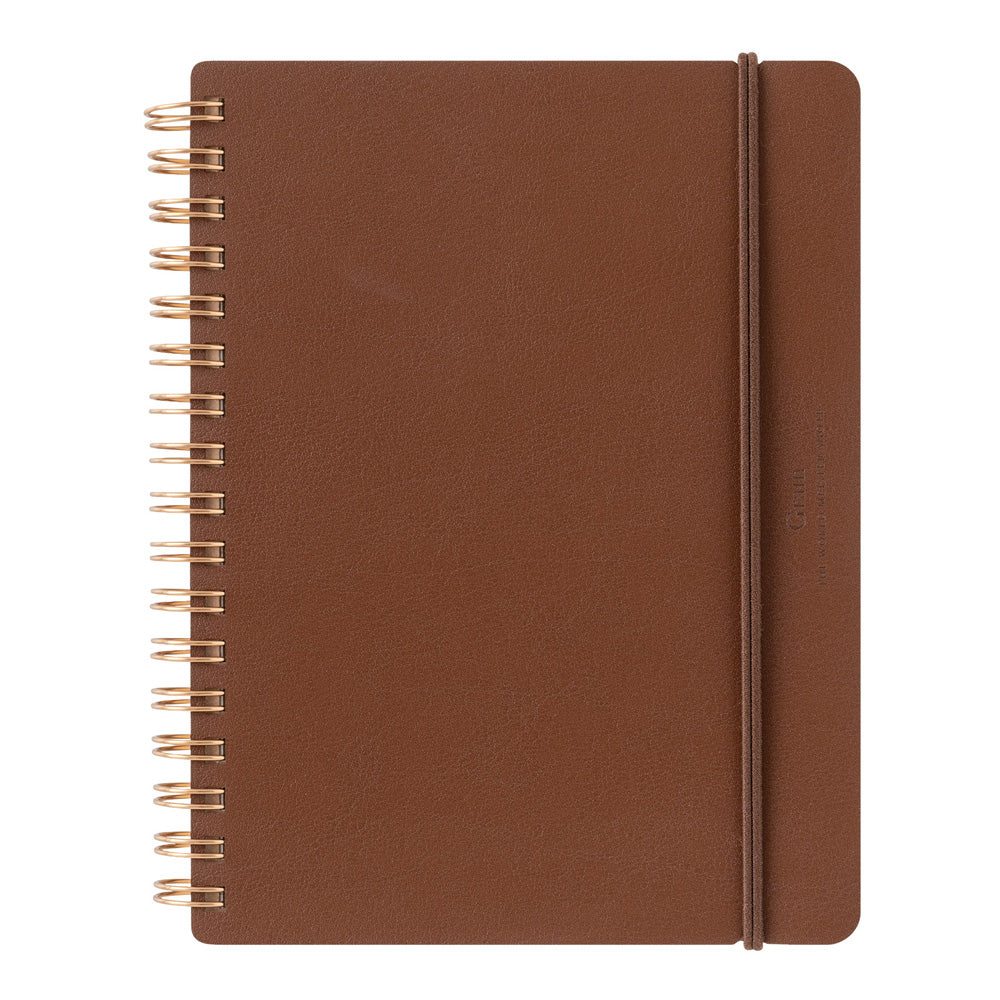 Midori Grain Leather Notebook B6 in brown with rose gold binding