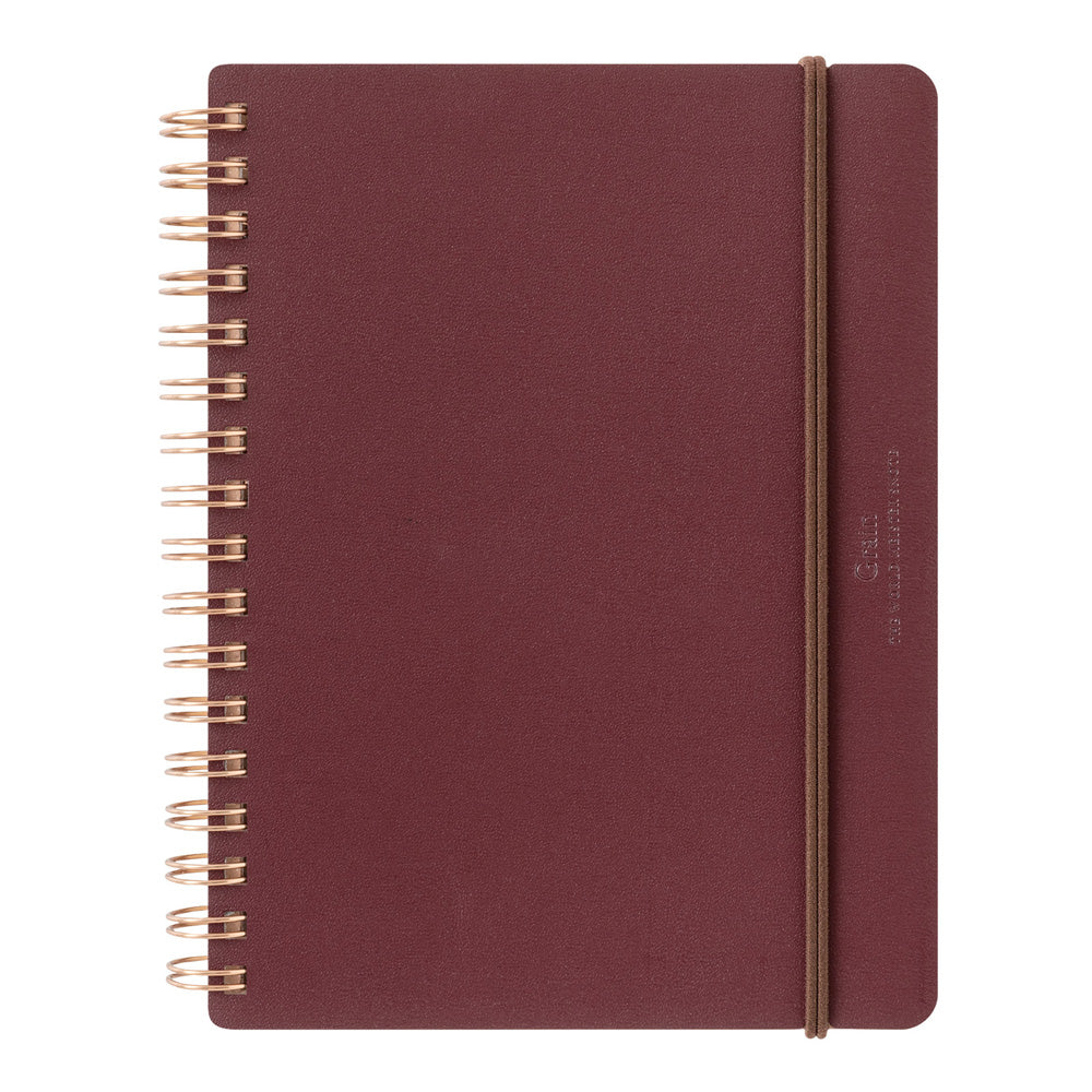 Midori Grain Leather Notebook B6 in burgundy with rose gold binding