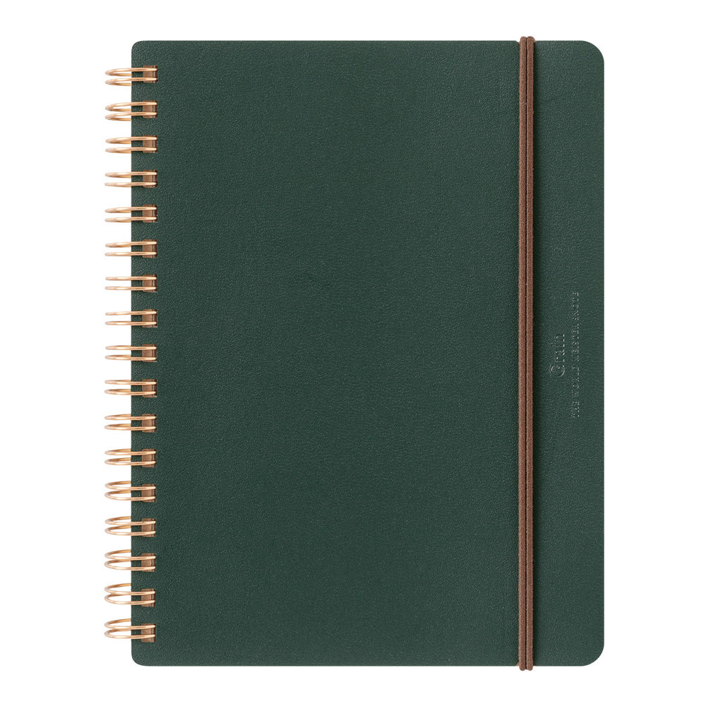 Midori Grain Leather Notebook B6 in dark green with rose gold binding