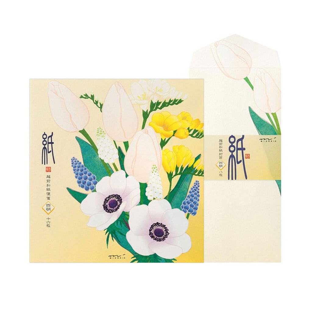 Midori Kami Letter Paper - Mimoza Flowers