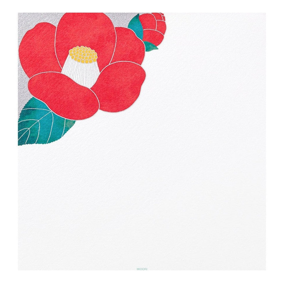 Midori Kami Letter Set Red & White Camellia