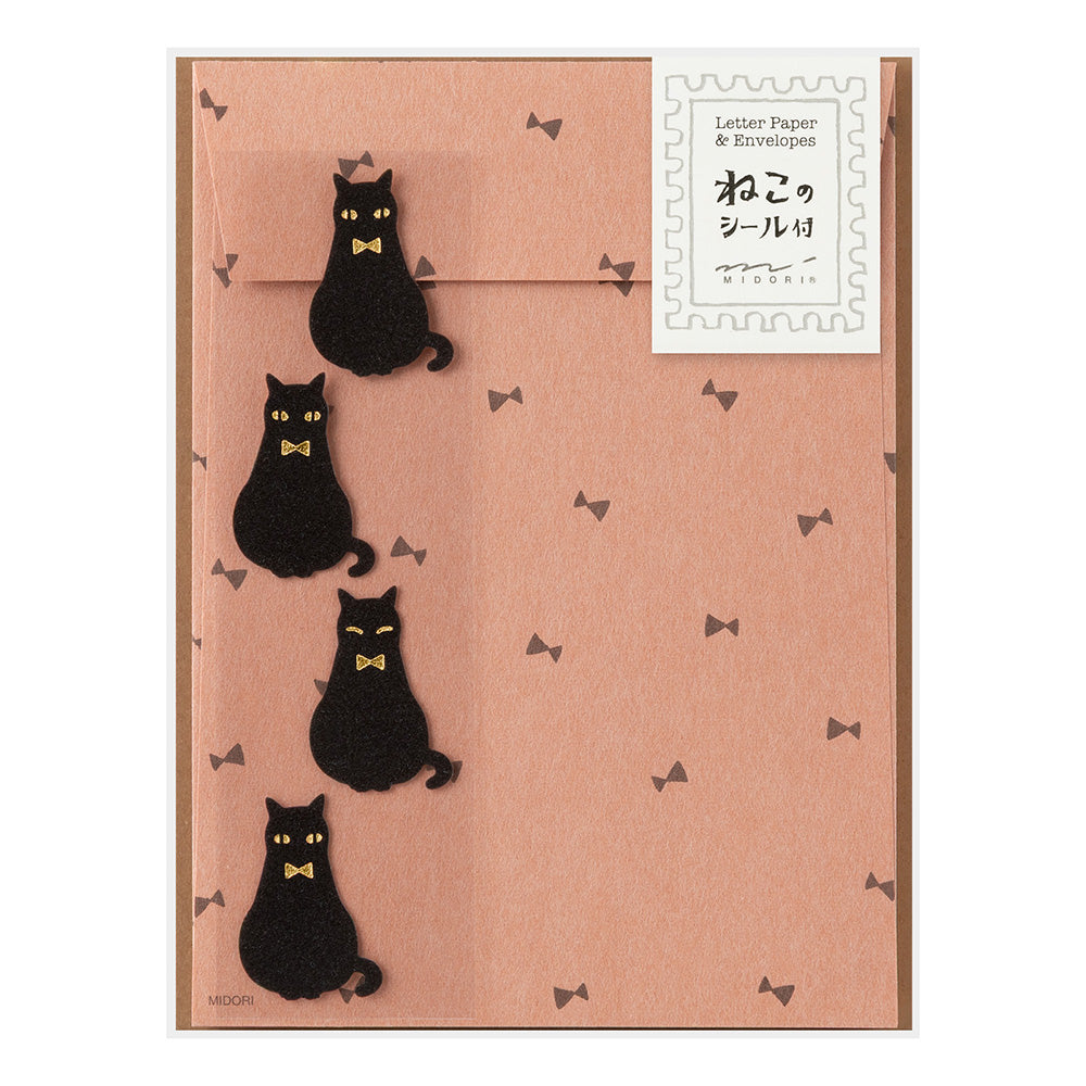 Midori Letter Set with Animal Stickers Black Cat