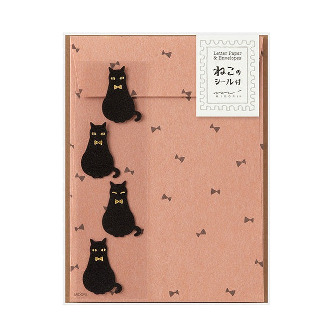 Midori Letter Set with Animal Stickers Black Cat