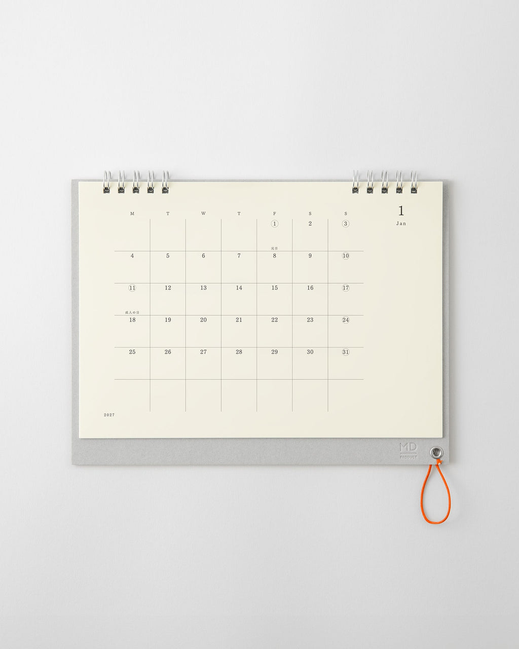 Midori MD Desk Calendar 2027 laid flat showing the January 2027 monthly grid