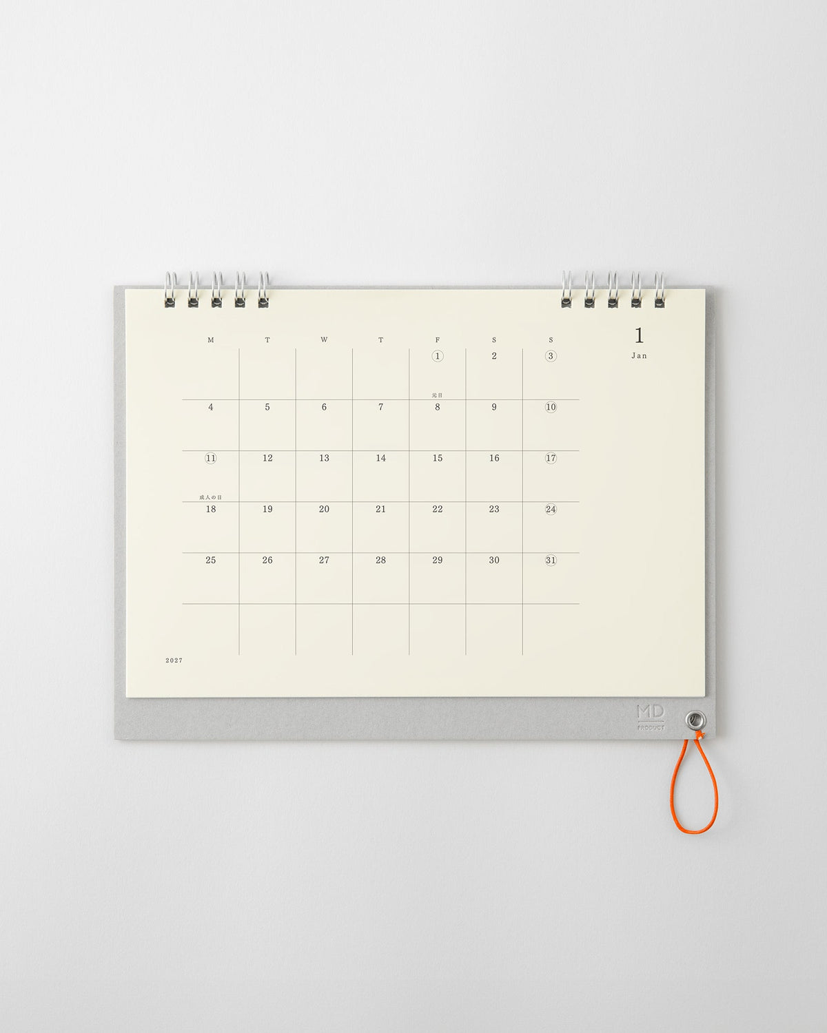 Midori MD Desk Calendar 2027 laid flat showing the January 2027 monthly grid