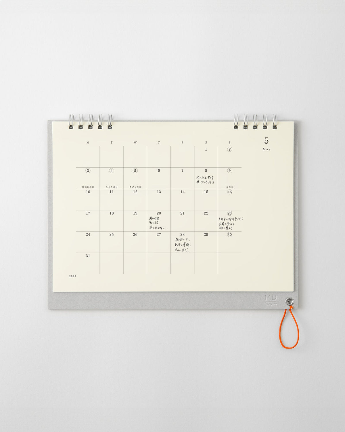 May 2027 page of the Midori MD Desk Calendar with handwritten notes in the date blocks