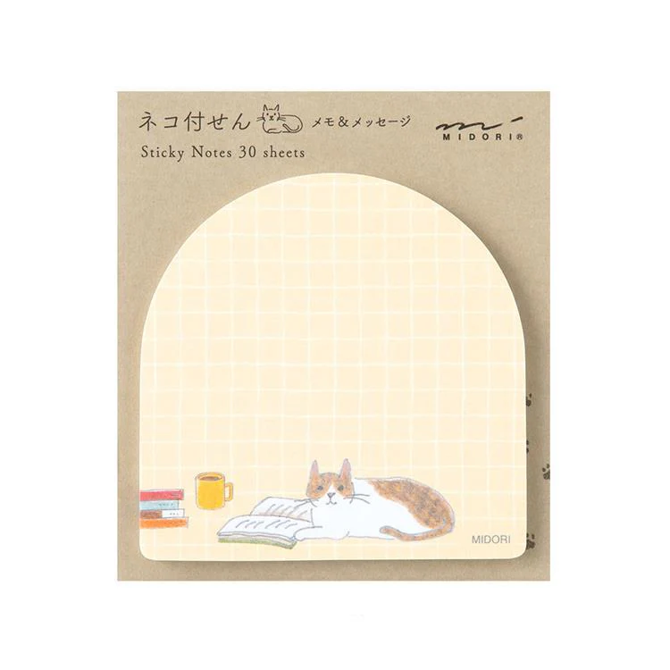 Midori Memo & Message Sticky Note - Book & Cat - 30 Sheets