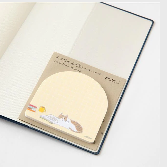Midori Memo & Message Sticky Note - Book & Cat - 30 Sheets
