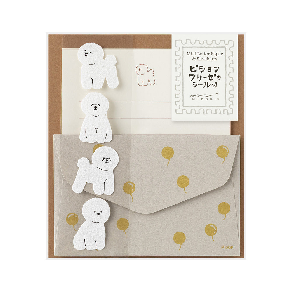 Midori Mini Letter Set with Animal Stickers Bichon Frise