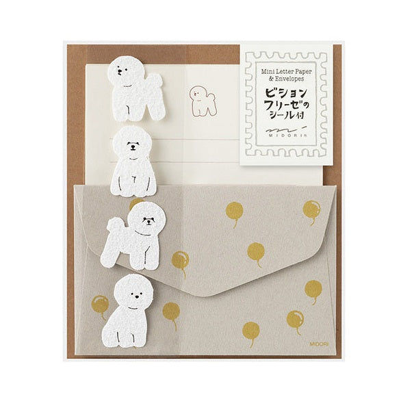 Midori Mini Letter Set with Animal Stickers Bichon Frise