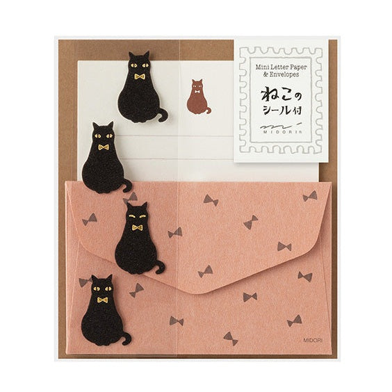 Midori Mini Letter Set with Animal Stickers Black Cat