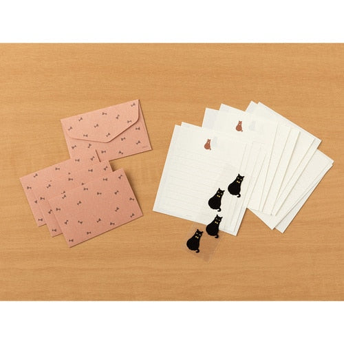 Midori Mini Letter Set with Animal Stickers Black Cat