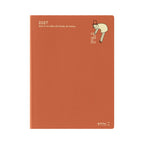 Midori Ojisan A6 monthly diary 2027 terracotta orange cover with mascot illustration