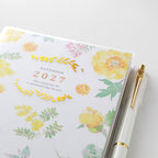 Midori Pocket Diary B6 Country Time Flower 2027 with gold foil text and pen holder