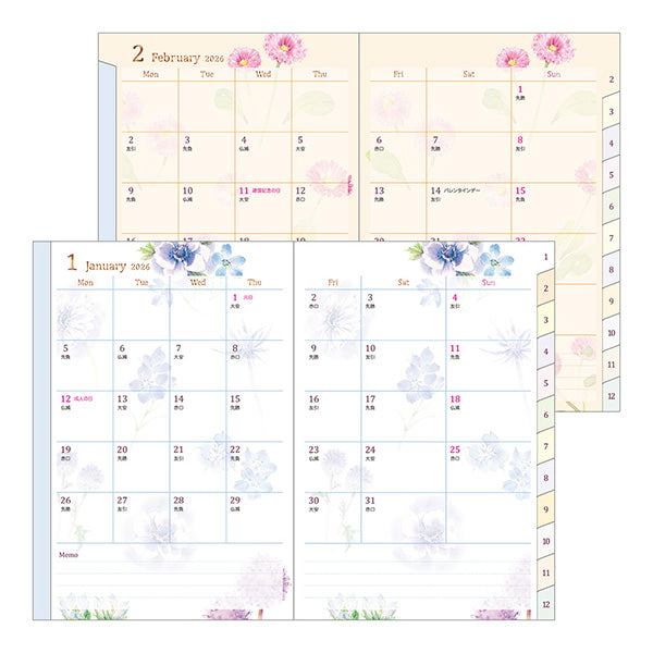 Midori Pocket Diary <B6> Country Time Flower 2026