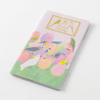 Midori B6 Slim Bird Diary 2027 pink cover with gold foil tulip and bird illustration