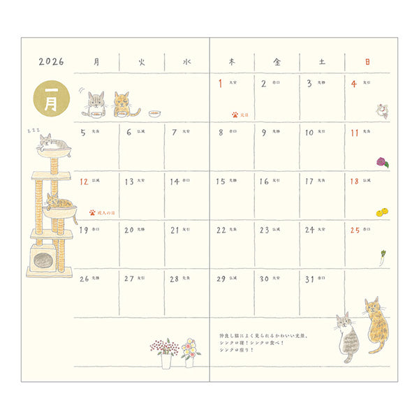 Midori Pocket Diary B6 Slim Cat 2026