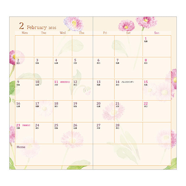 Midori Pocket Diary B6 Slim Country Time Flower 2026