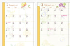 Side-by-side January and February 2027 calendar spreads in Midori diary showing contrasting watercolor flower headers