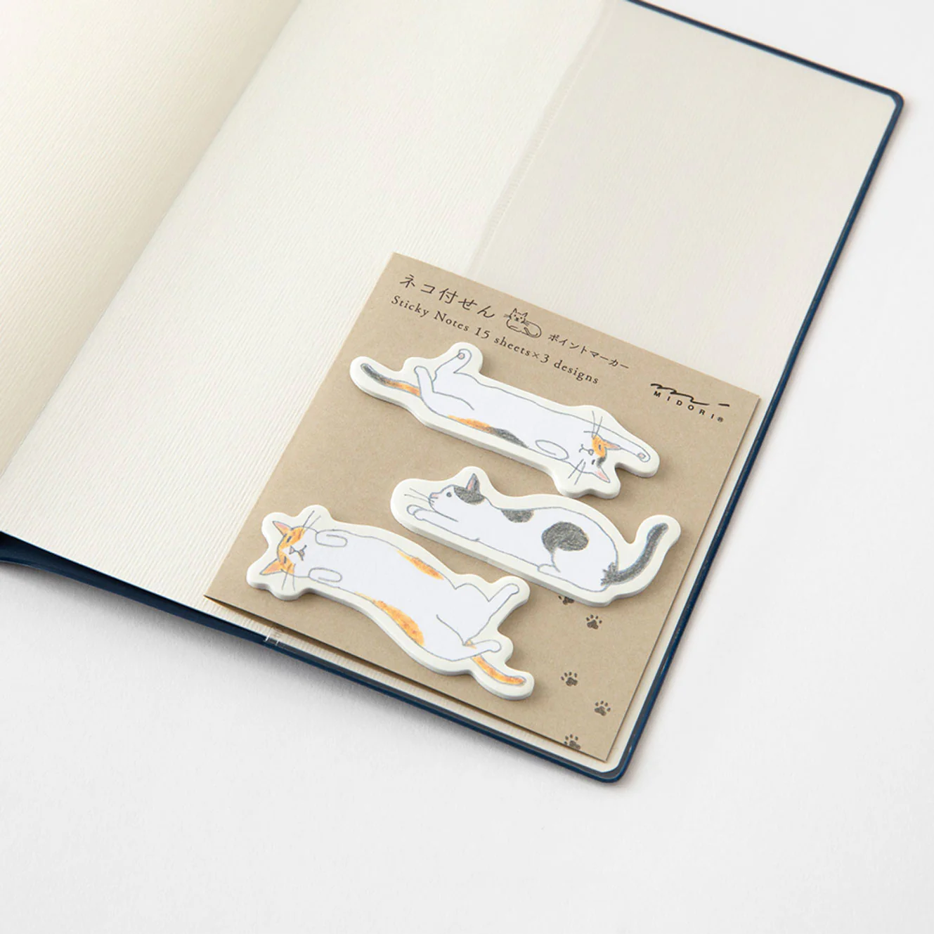 Midori Point Marker Sticky Notes - Cat Stretching - 15 Sheets x 3 Designs