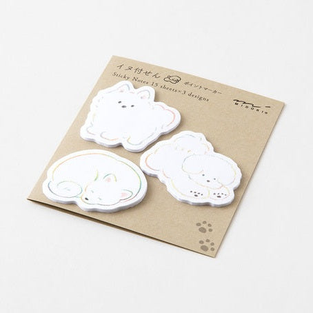 Midori Point Marker Sticky Notes - White Dog - 15 Sheets x 3 Designs