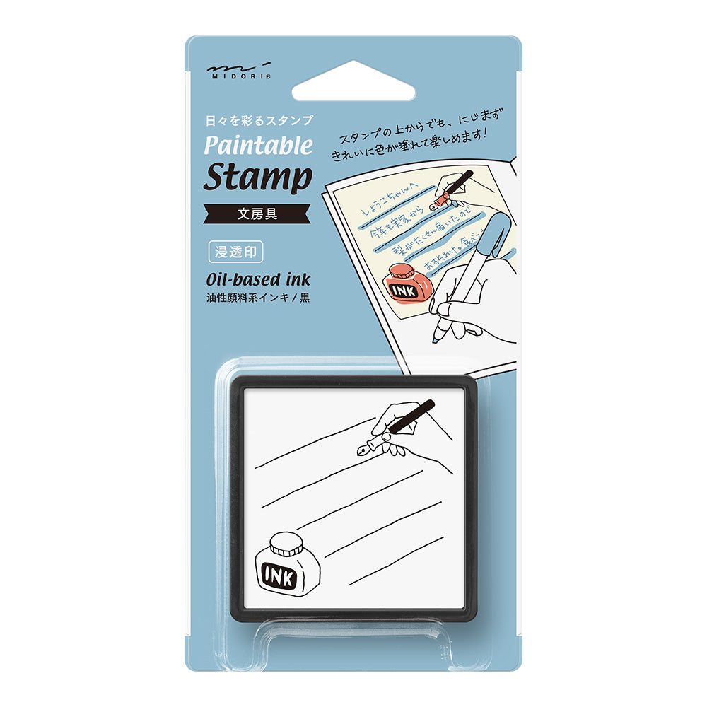 Midori self-inking stamp with stationery ink bottle motif