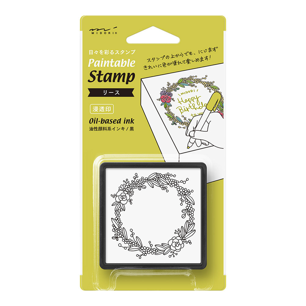 Midori self-inking stamp with floral wreath border